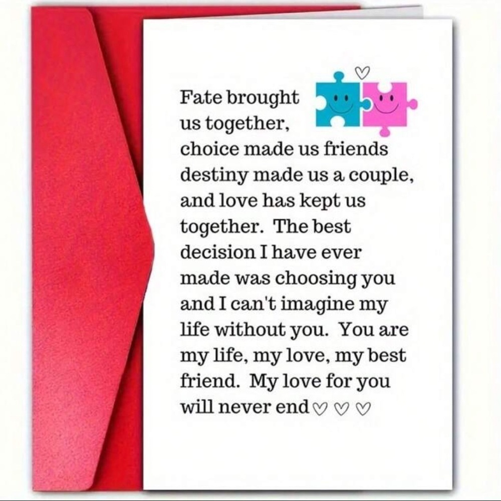 Romantic Valentine's Day Greeting Card With Envelope, "Fate Brought Us Together